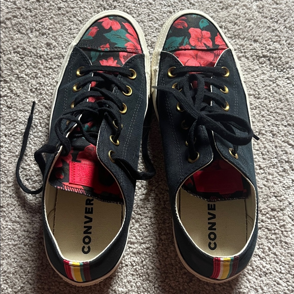 Converse Black and Red Floral Canvas Sneakers